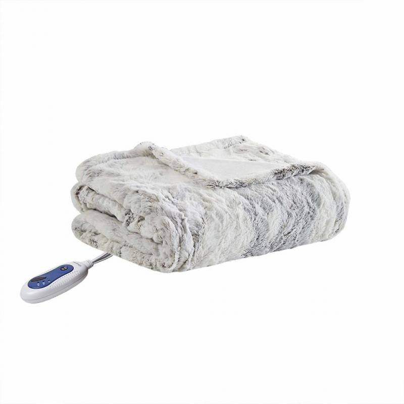 50x70 Aina Marble Faux Fur Heated Throw Blanket Natural - Beautyrest