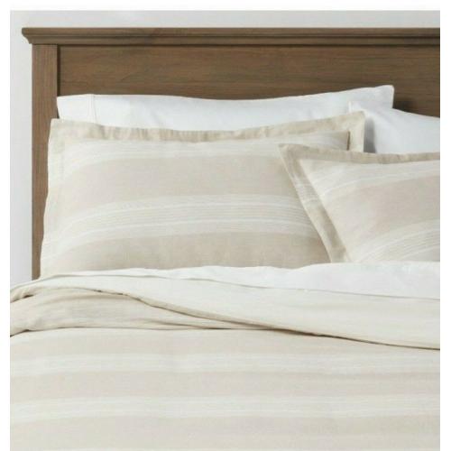 Full/Queen Chambray Yarn Dye Stripe Duvet & Sham Set Neutral