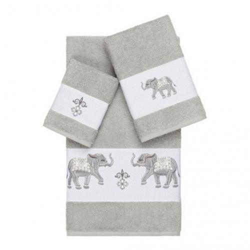 Quinn Embellished Bath Towel Set Light Gray - Linum Home Textiles