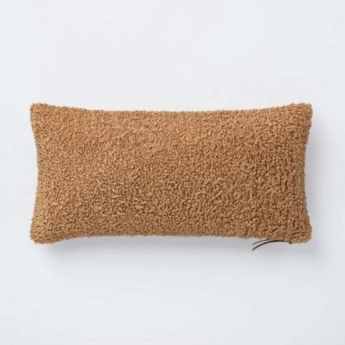 Oversized Boucle Lumbar Throw Pillow with Exposed Zipper Brown
