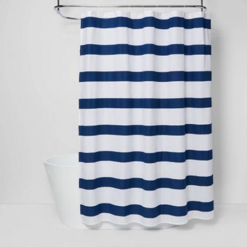 Rugby Stripe Shower Curtain White/Blue Cool - Room Essentials