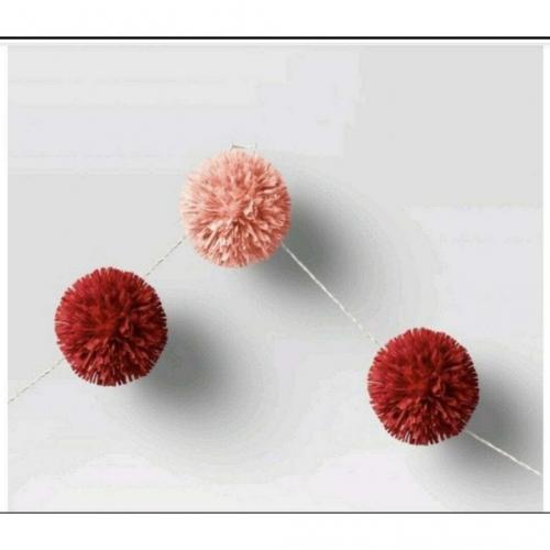 Theshold Red and  Pink Pom Garland, 5 ft Length