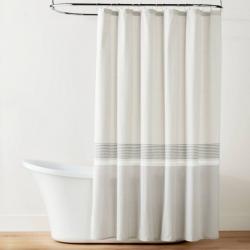 Color Block Striped Woven Shower Curtain Gray/Taupe - Hearth & Hand with Magnolia