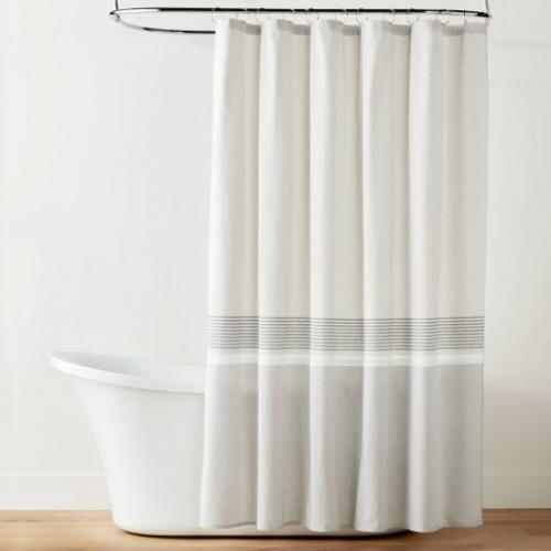 Color Block Striped Woven Shower Curtain Gray/Taupe - Hearth & Hand with Magnolia