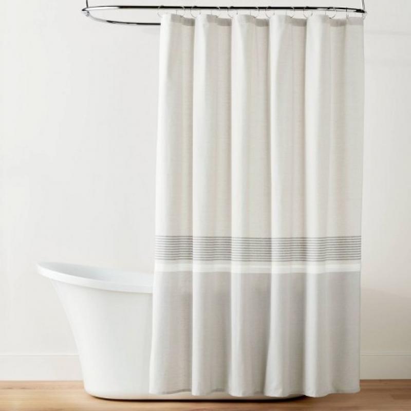 Color Block Striped Woven Shower Curtain Gray/Taupe - Hearth & Hand with Magnolia