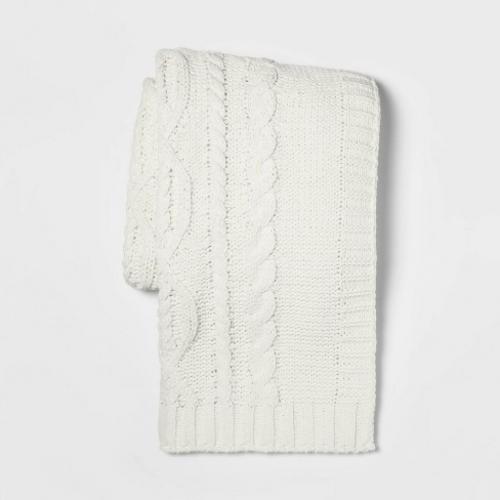 Cable Knit Chenille Throw Blanket Cream - Threshold