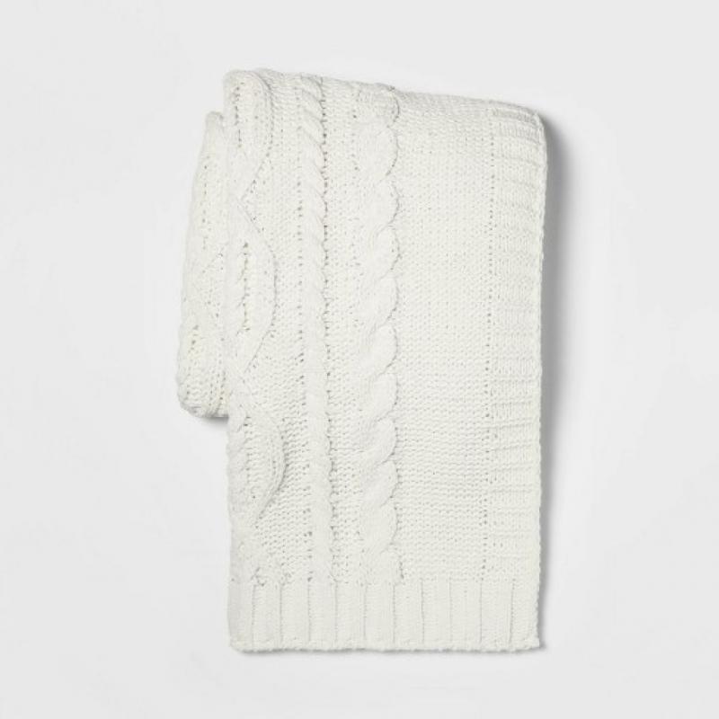 Cable Knit Chenille Throw Blanket Cream - Threshold