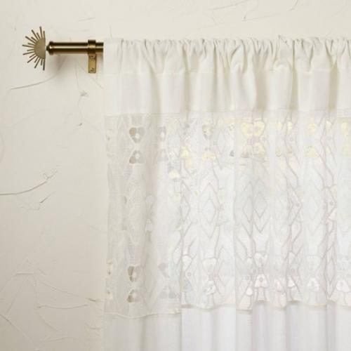 84x50 Banded Geo Macrame Sheer Curtain Panel White - Opalhouse designed with Jungalow