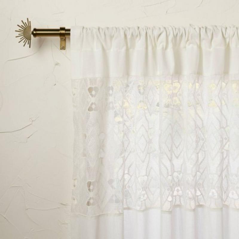84x50 Banded Geo Macrame Sheer Curtain Panel White - Opalhouse designed with Jungalow