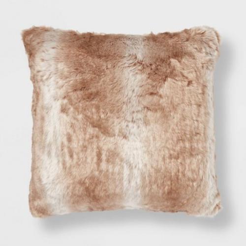 Euro Faux Fur Ombre Decorative Throw Pillow Brown - Threshold