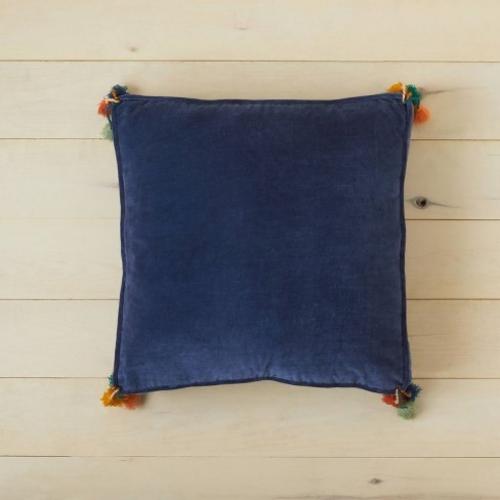 Oversized Solid Velvet Square Floor Pillow with Tassels Blue - Opalhouse designed with Jungalow