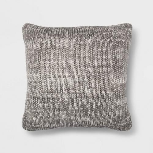Oversize Marled Knit Square Throw Pillow Gray/Cream - Threshold