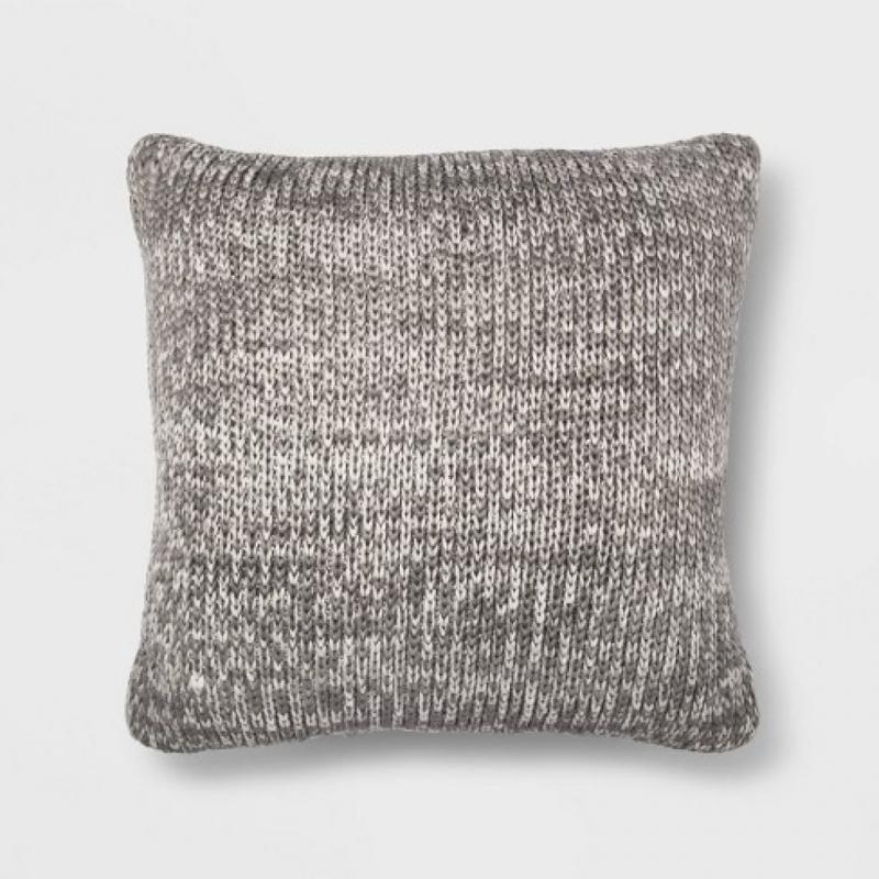 Oversize Marled Knit Square Throw Pillow Gray/Cream - Threshold