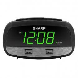 2/2 Amp USB Charge LED Alarm Clock Black - Sharp