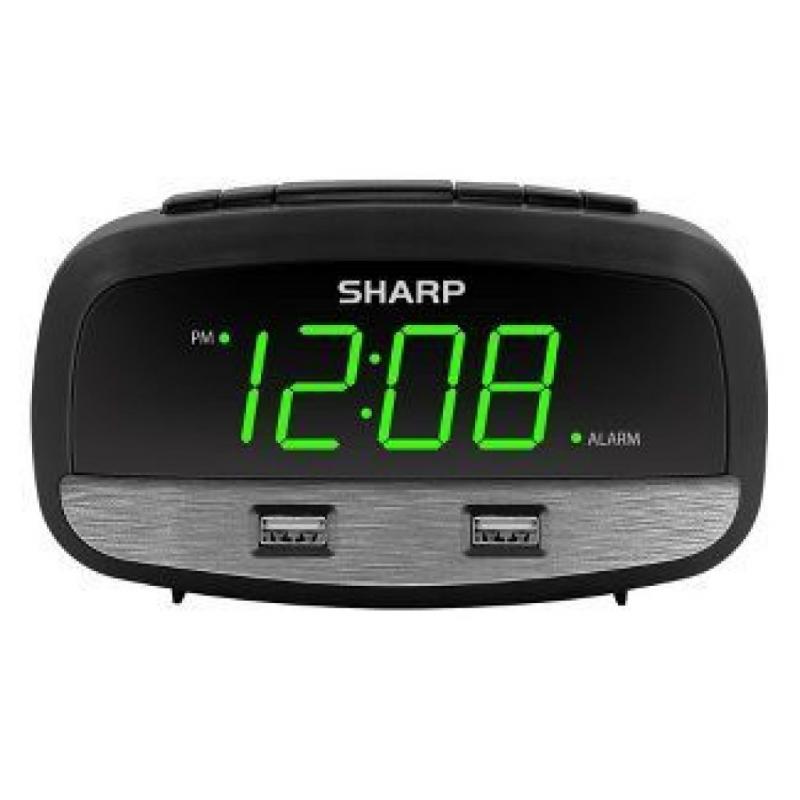 2/2 Amp USB Charge LED Alarm Clock Black - Sharp