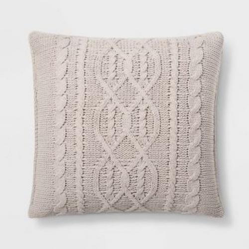 Oversized Cable Knit Chenille Square Throw Pillow Neutral