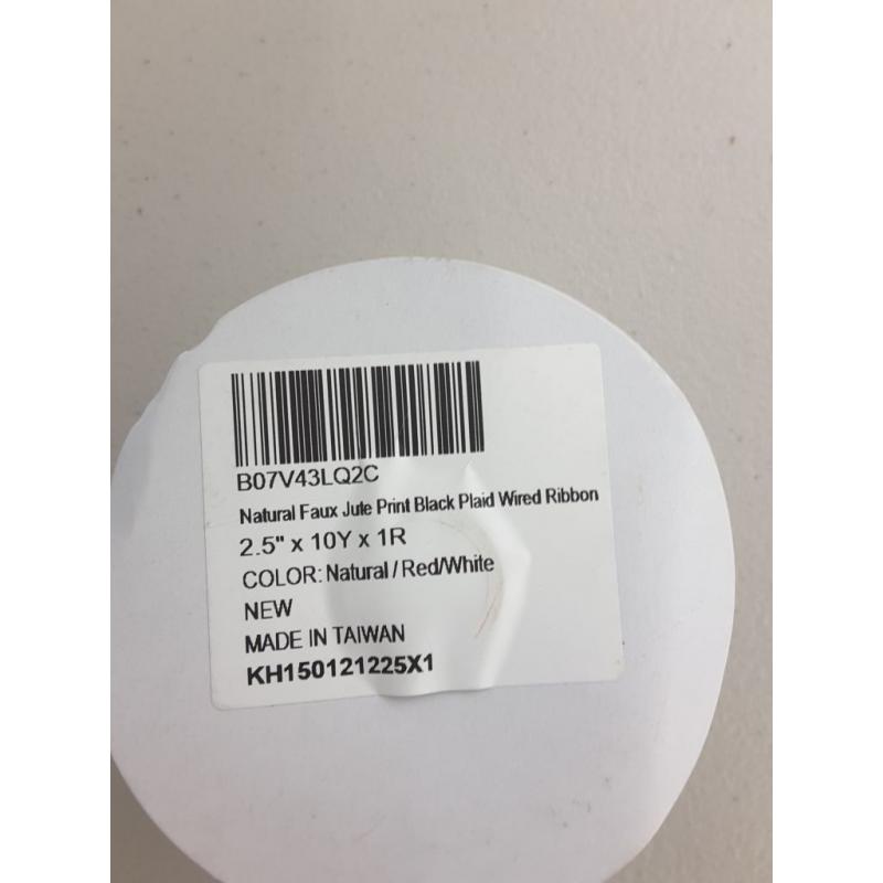Natural Faux Jute Print Black Plaid Wired Ribbon