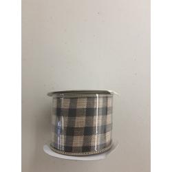 Natural Faux Jute Print Black Plaid Wired Ribbon