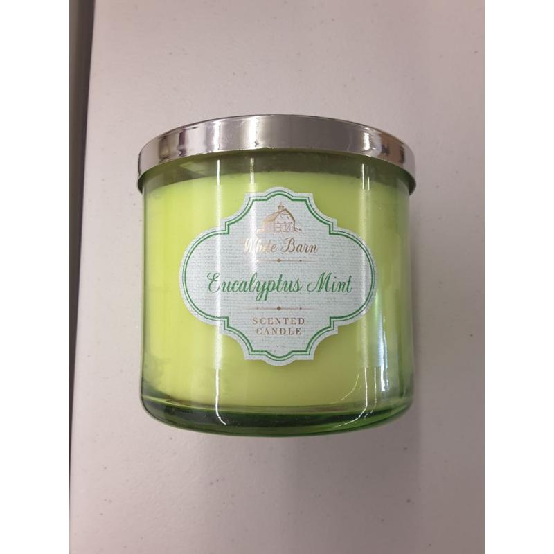 Bath & Body Works White Barn 3 Wick Candle Eucalyptus Mint 14.5 oz