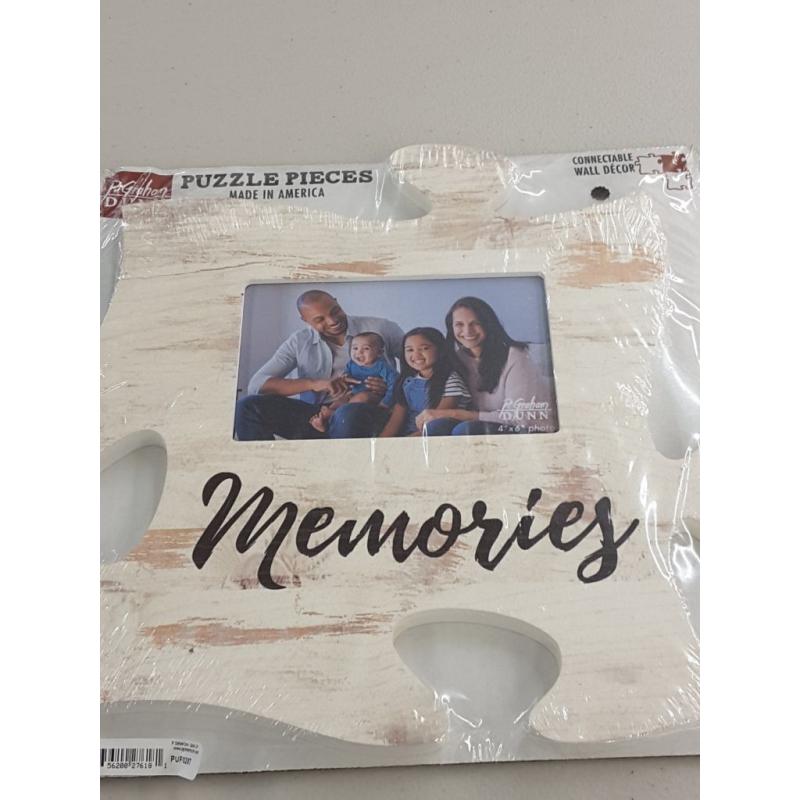 Memories White Distressed Wood Look 4 x 6 Wood Puzzle Wall Plaque Photo Frame