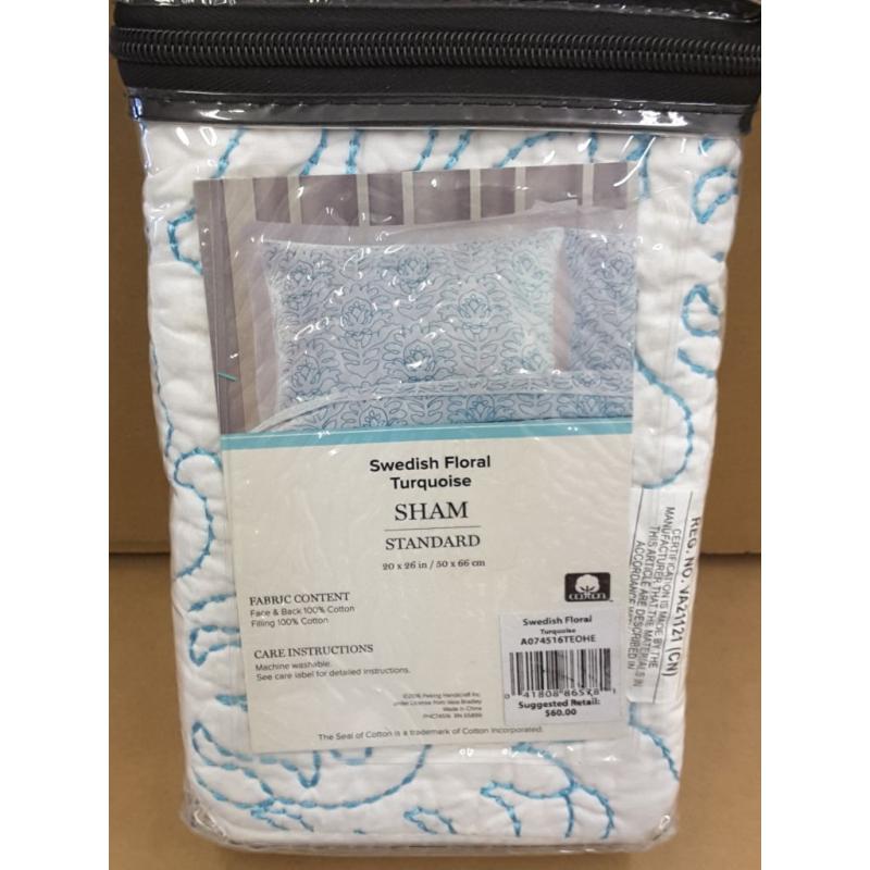 Vera Bradley. Swedish Floral Turquoise Sham - Standard Qty 1