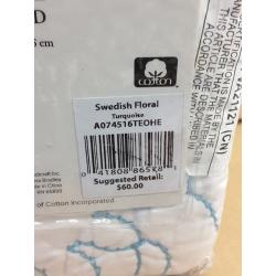 Vera Bradley. Swedish Floral Turquoise Sham - Standard Qty 1
