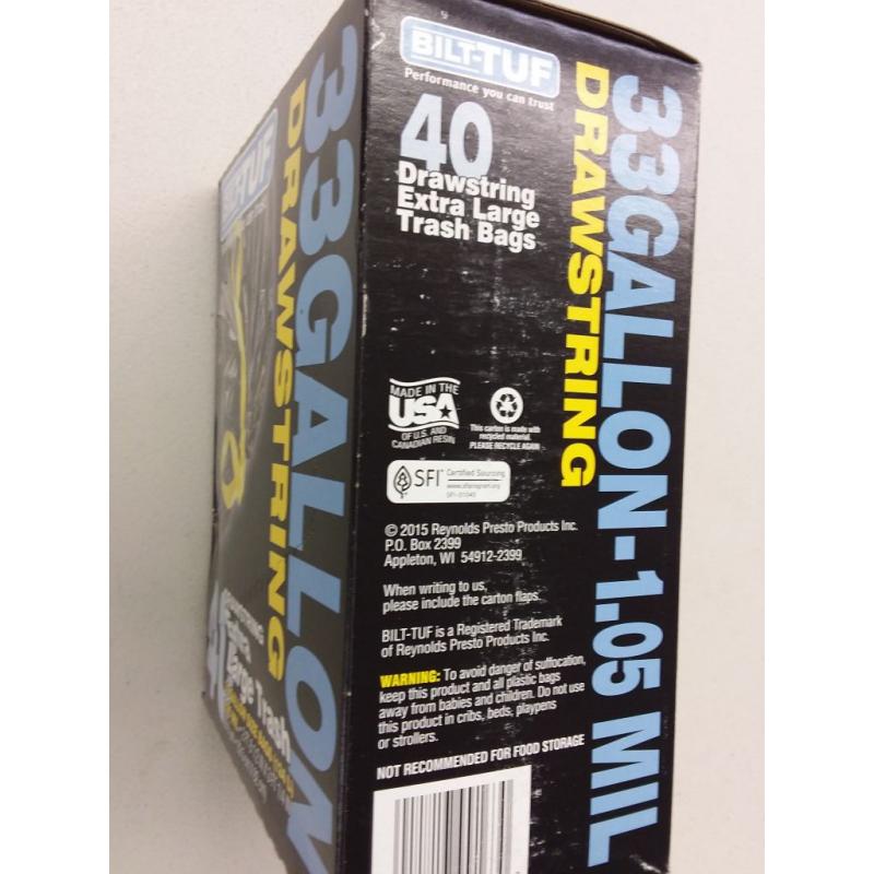 Bilt-Tuf -- 33 Gallon Drawstring Extra Large Trash Bags - 40pack