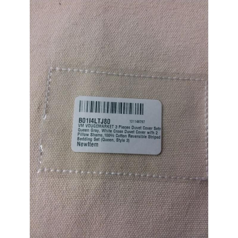 Vougemarket 3 Piece Set Duvet Cover Queen Grey White Cross