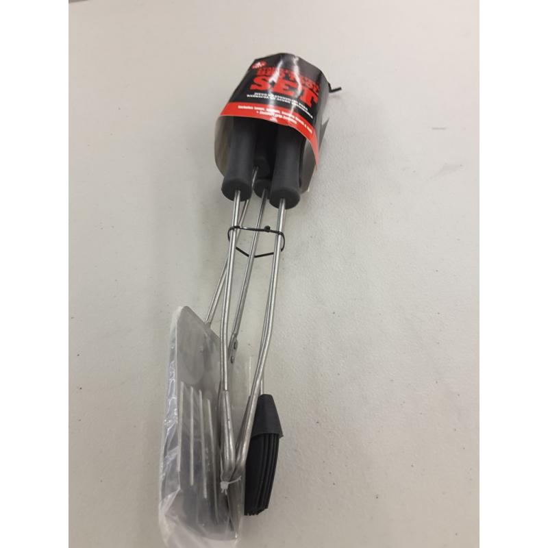 4 Piece BBQ Tool Set W/ Comfort Grip Stainless Steel Spatula Tong Fork Brush NWT