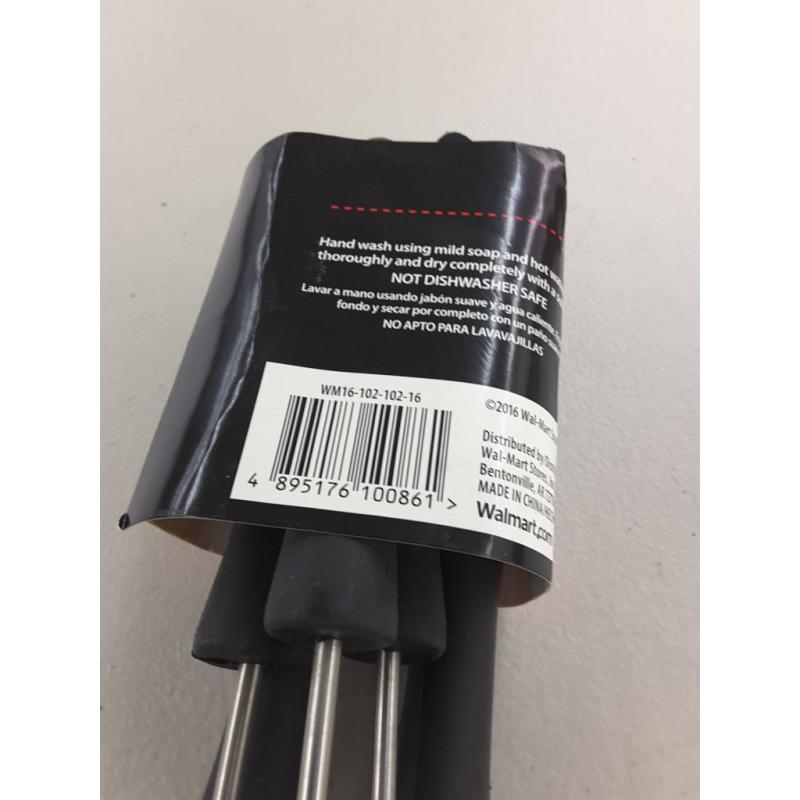 4 Piece BBQ Tool Set W/ Comfort Grip Stainless Steel Spatula Tong Fork Brush NWT