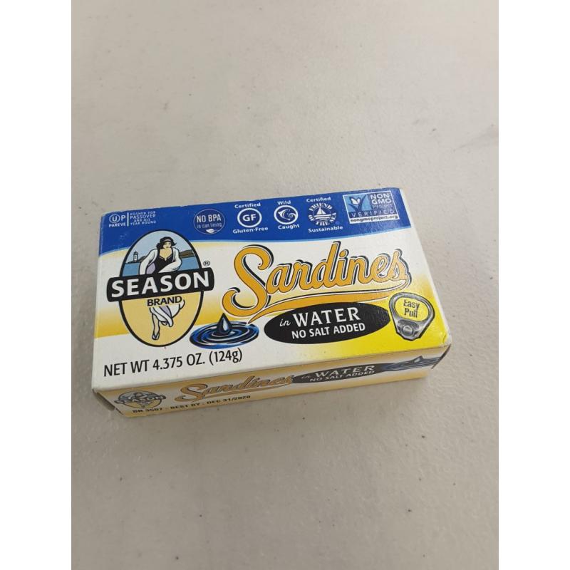 Season Brand Sardines in Water - No Salt Added - Case of 12 - 4.375 Ounces