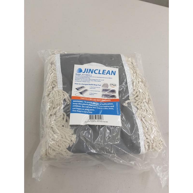 JINCLEAN 2 Pack of 24 Cotton Refills for Industrial Class Floor Dust Mop