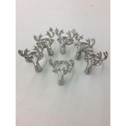 Handcrafted Stag Head Metal Napkin Rings for Wedding Party Decoration Dinning Table Occasion Everyday Family Gatherings, Set of 6 - Silver