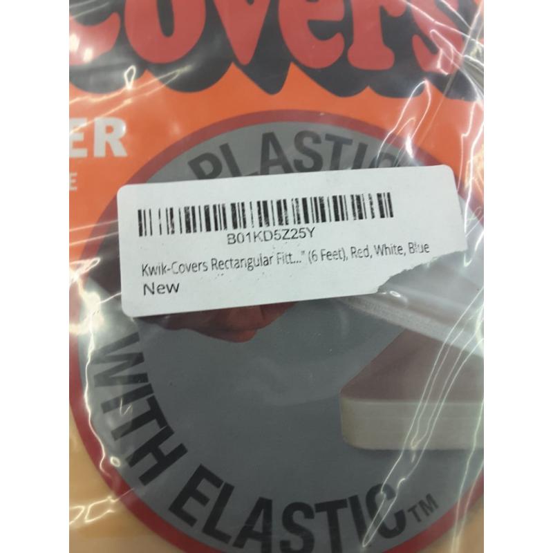 Kwik-Covers Rectangular Fitted Plastic Table Covers, 6' X 30 (6 Feet), Red, White, Blue