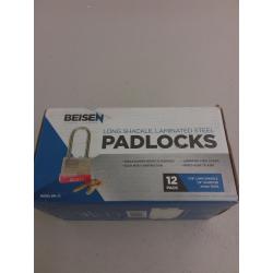 Beisen Hardware (TM) Padlock Box of 12!!! Long Shackle (1 7/8) Laminated Steel Keyed Alike (A389) Padlocks. Multipack Padlock