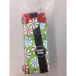 24 Christmas Kraft Paper Wine Bags; with Name Tags, six Assorted Holiday Designs; Set of 24 Heavy Duty Bags