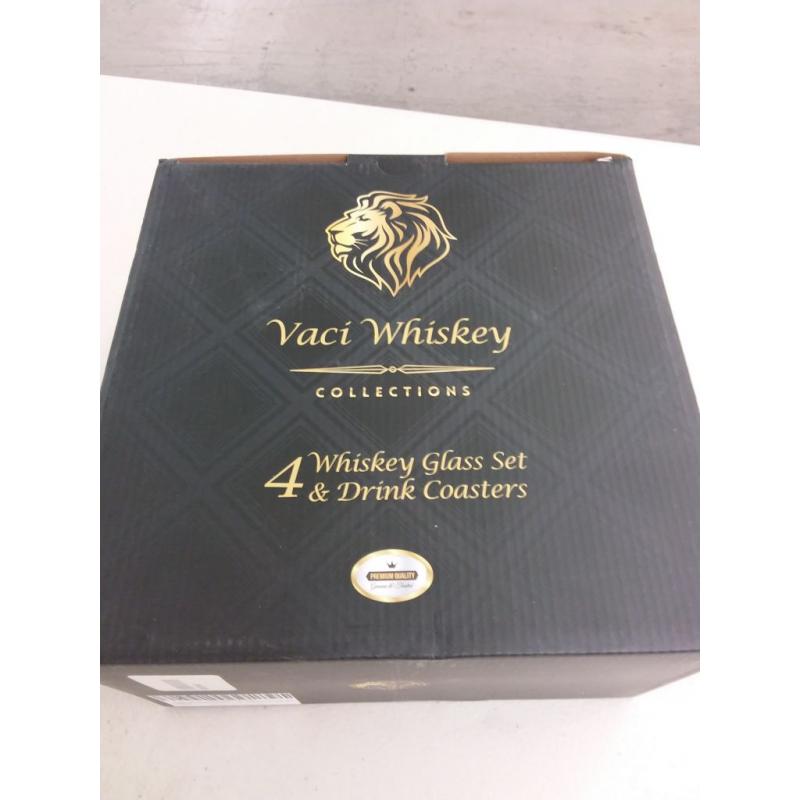 Vaci Crystal Whiskey Glasses, Set of 4, With 4 Coasters, Scotch, Malt or Bourbon Glass, Glass Set