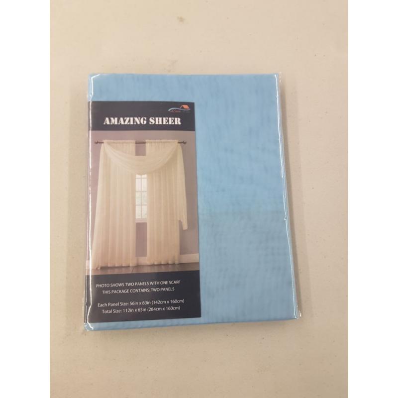 Amazing Sheer - 2-Piece Rod Pocket Sheer Panel Curtains Fabric Sheer - Voile Curtains for Window Treatment - Natural Light Flow (56 W x 96 L - Each Panel, Baby Blue)