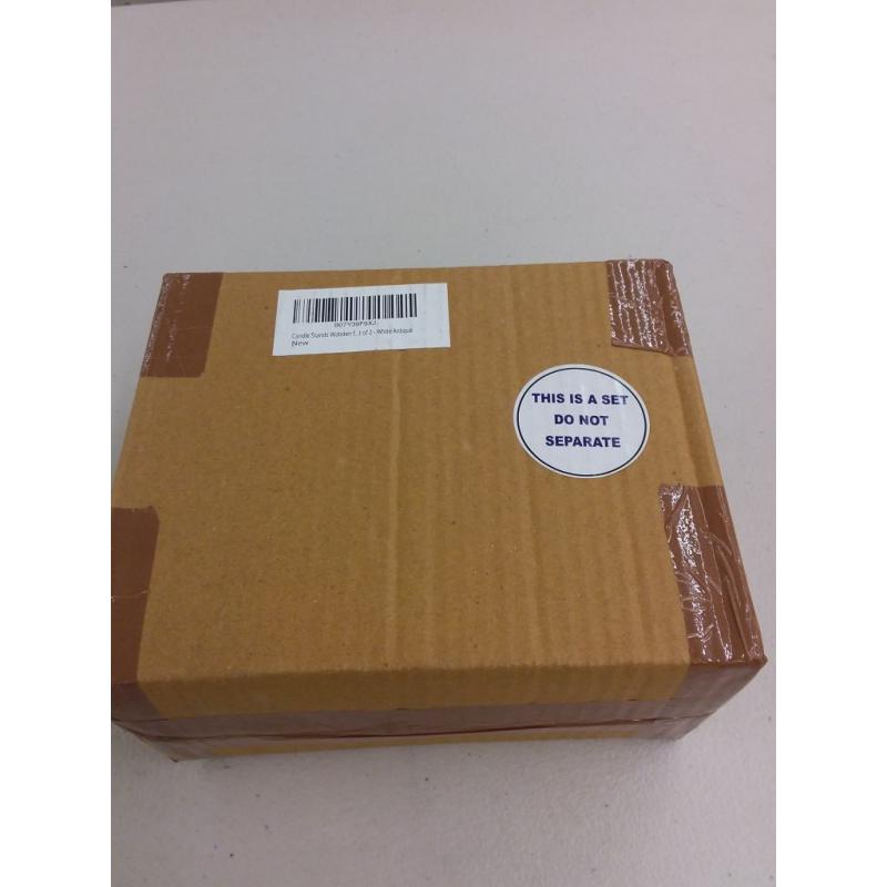 Candle Stands Wooden For Pillar Candles, 7.5 Inch Set of 2 - White Antique