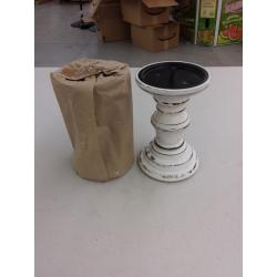 Candle Stands Wooden For Pillar Candles, 7.5 Inch Set of 2 - White Antique