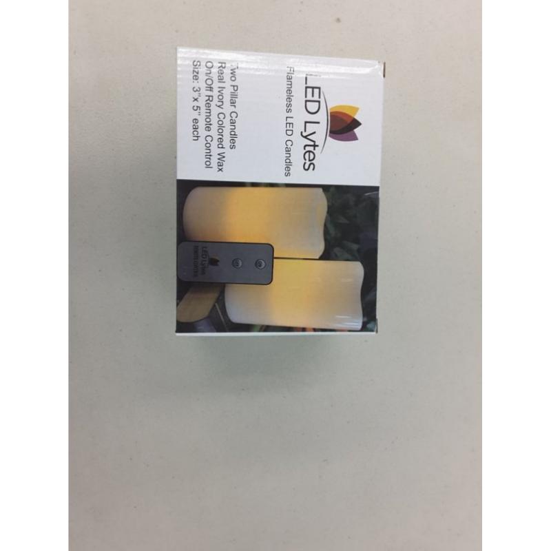LED Lytes Flameless Candles, Battery Powered Candle Set, 2 Ivory Wax Amber Yellow Flickering Flame Pillars with Remote for Weddings, Parties and Gifts