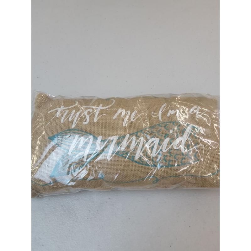 Small Burlap Nautical Mermaid Pillow, 12 X 6