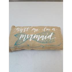 Small Burlap Nautical Mermaid Pillow, 12 X 6