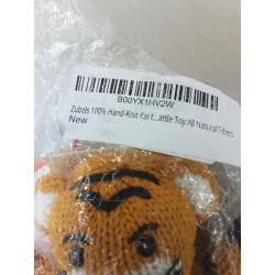 Hand-Knit Plush Toy Rattle, All-Natural Fibers, Eco-Friendly, 7-Inch - Zubels Baby Kai The Tiger