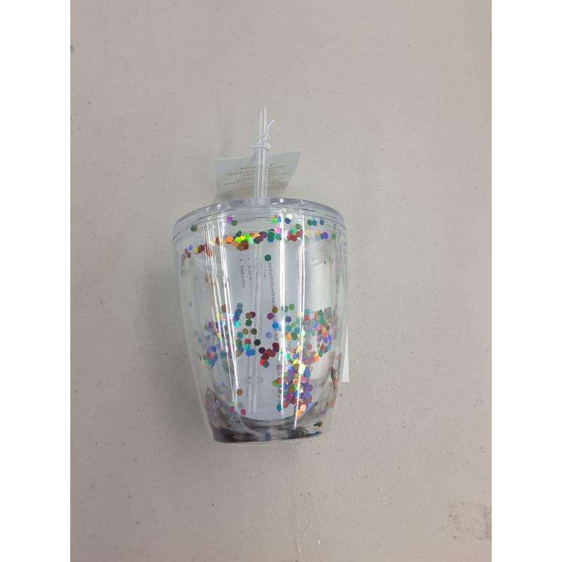 10 oz Double Old Fashion Multi Confetti Hot/Cold lid & straw
