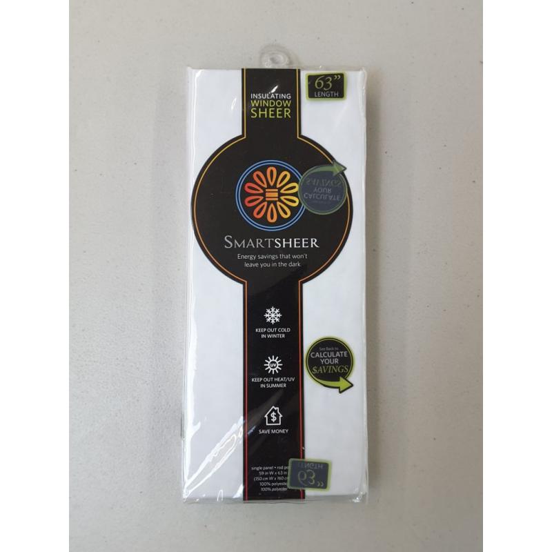 SmartSheer Insulating Sheer Window Panel, White, 59 L x 63 W (Single Panel)