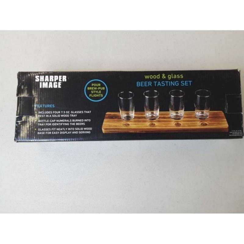 Sharper Image Wood and Glass Beer Tasting Set