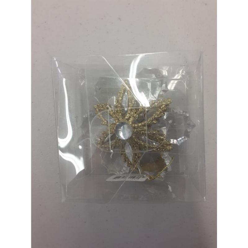 Christmas Crystal and Gold Glitter Snowflake Ornament Choice of Scallop Facets or Pointed Facets (gold Glitter With Crystal)