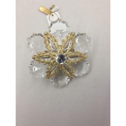 Christmas Crystal and Gold Glitter Snowflake Ornament Choice of Scallop Facets or Pointed Facets (gold Glitter With Crystal)