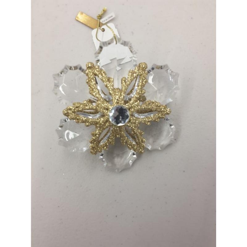 Christmas Crystal and Gold Glitter Snowflake Ornament Choice of Scallop Facets or Pointed Facets (gold Glitter With Crystal)